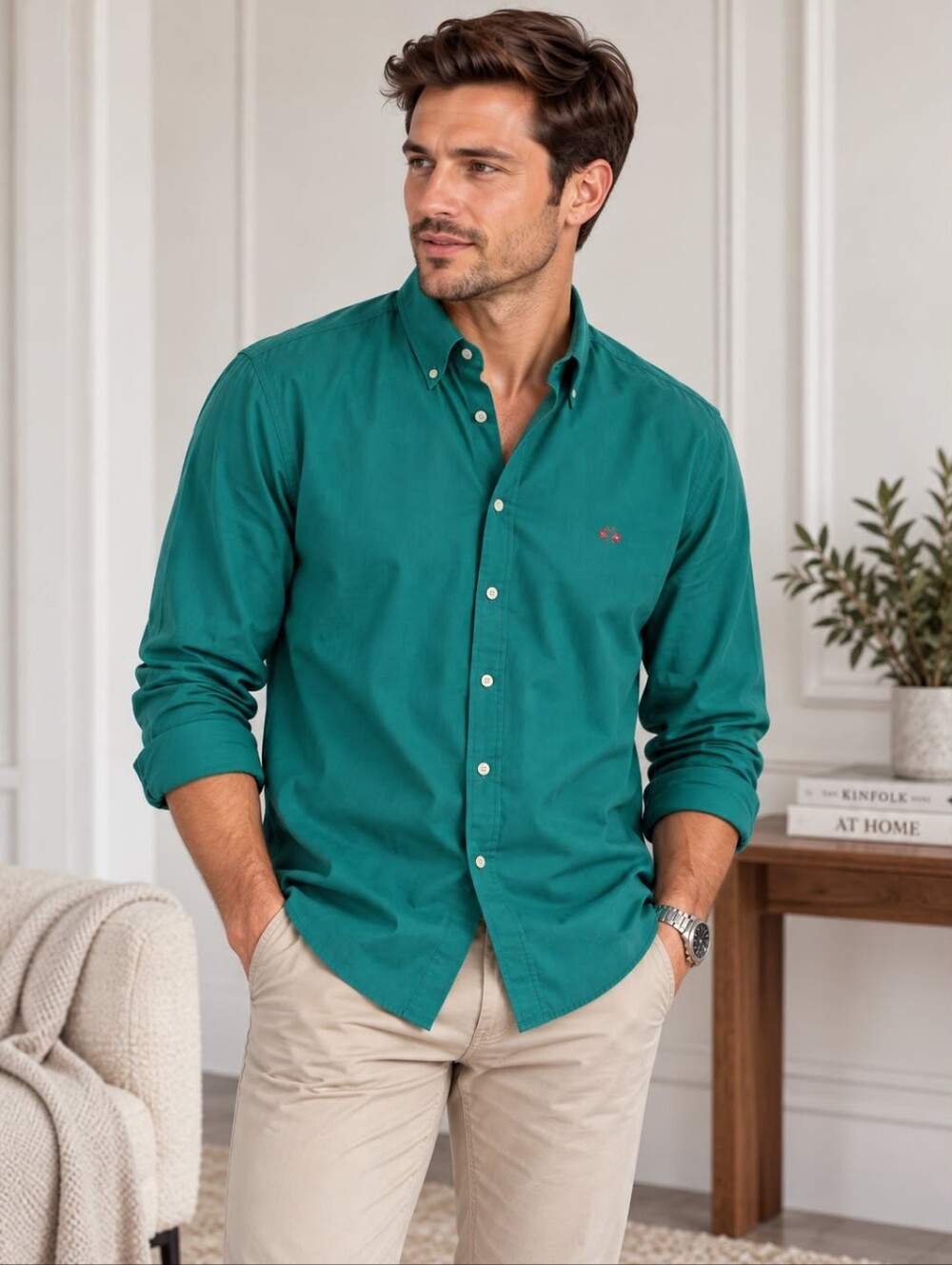 La Martina 100% cotton Green Casual Button Down Shirt with Long Sleeves